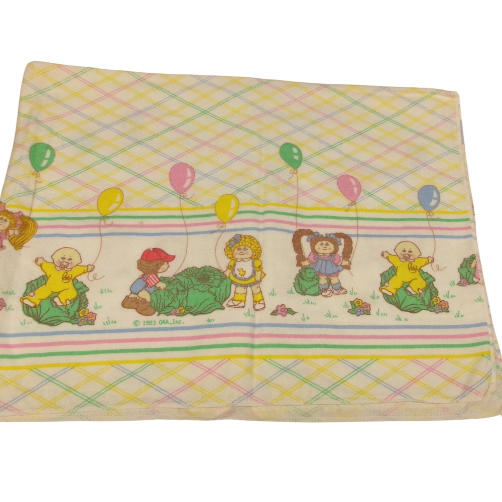 Vintage 1983 Cabbage Patch Kids Receiving Blanket Pastel Balloon Print Flannel